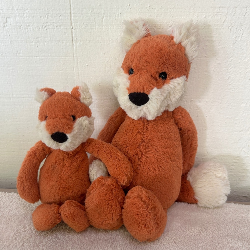 Jellycat Bashful Fox Plush Set Medium 12" & Small 7" Stuffed Animal Orange White